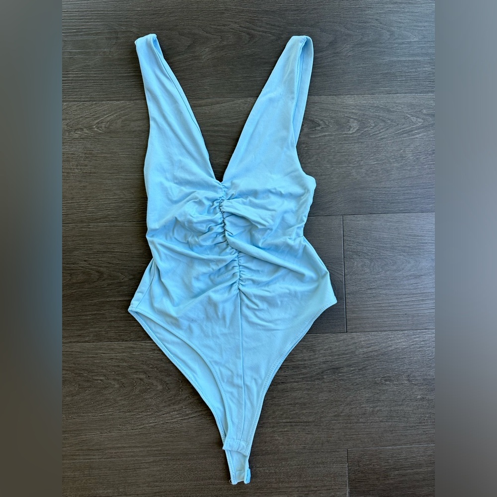 Zara Rusched bodysuit blue